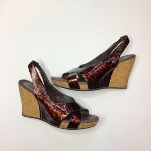 UGG Leather Cork Heel Wedge Sandal Cheetah Print